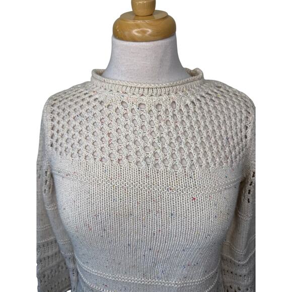 LA VIE Rebecca Taylor Crochet Sweater Oatmeal Multi Color Speckled XS - Picture 5 of 10